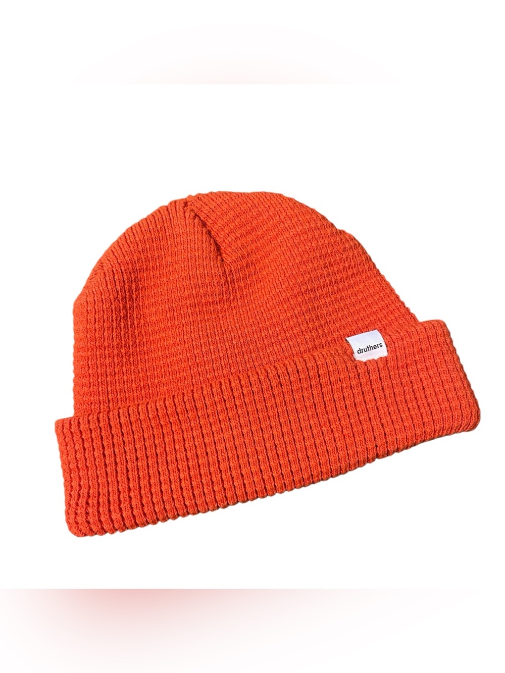 Druthers organic cotton waffle knit low beanie orange cuffed dockworkers hat‎
